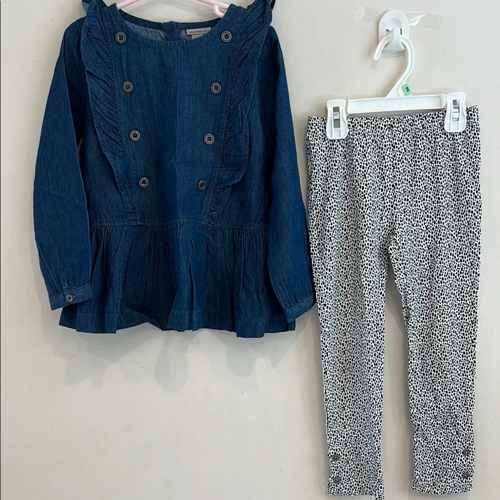Calvin Klein Girls Blue‎ Ruffled Top and Patterned Leggings Set Size 5 NWOT